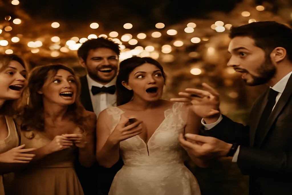 Invités de mariage émerveillés observant un tour de mentalisme