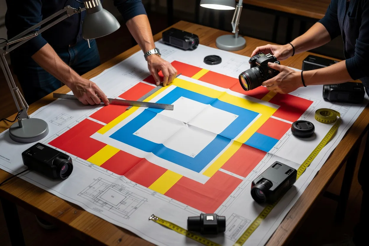 Plan technique d'un éclairage de piste avec zones de sécurité et coordination photo