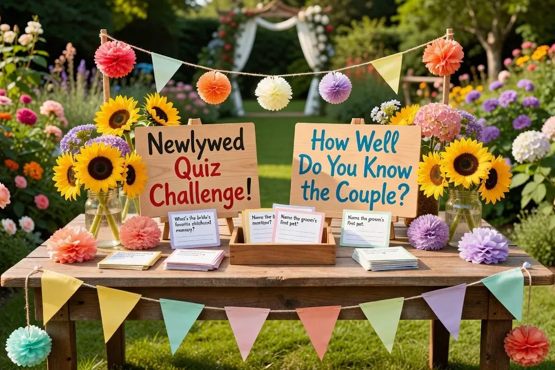 Invités jouant au Jenga géant lors d'un cocktail de mariage en plein air